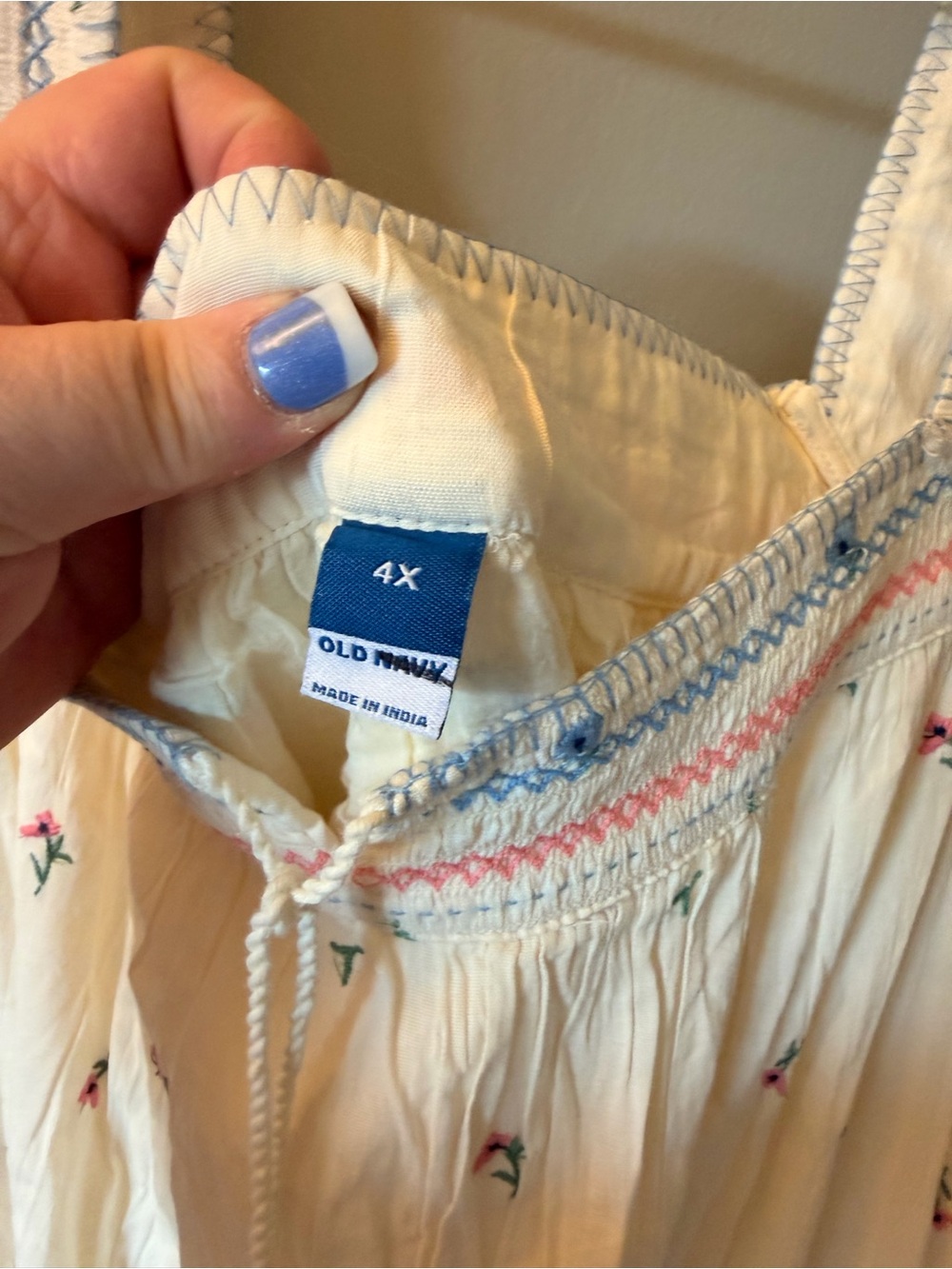 NWOT Old Navy Cream Sundress with Pink & Blue Embroidery - Picture 3 of 8